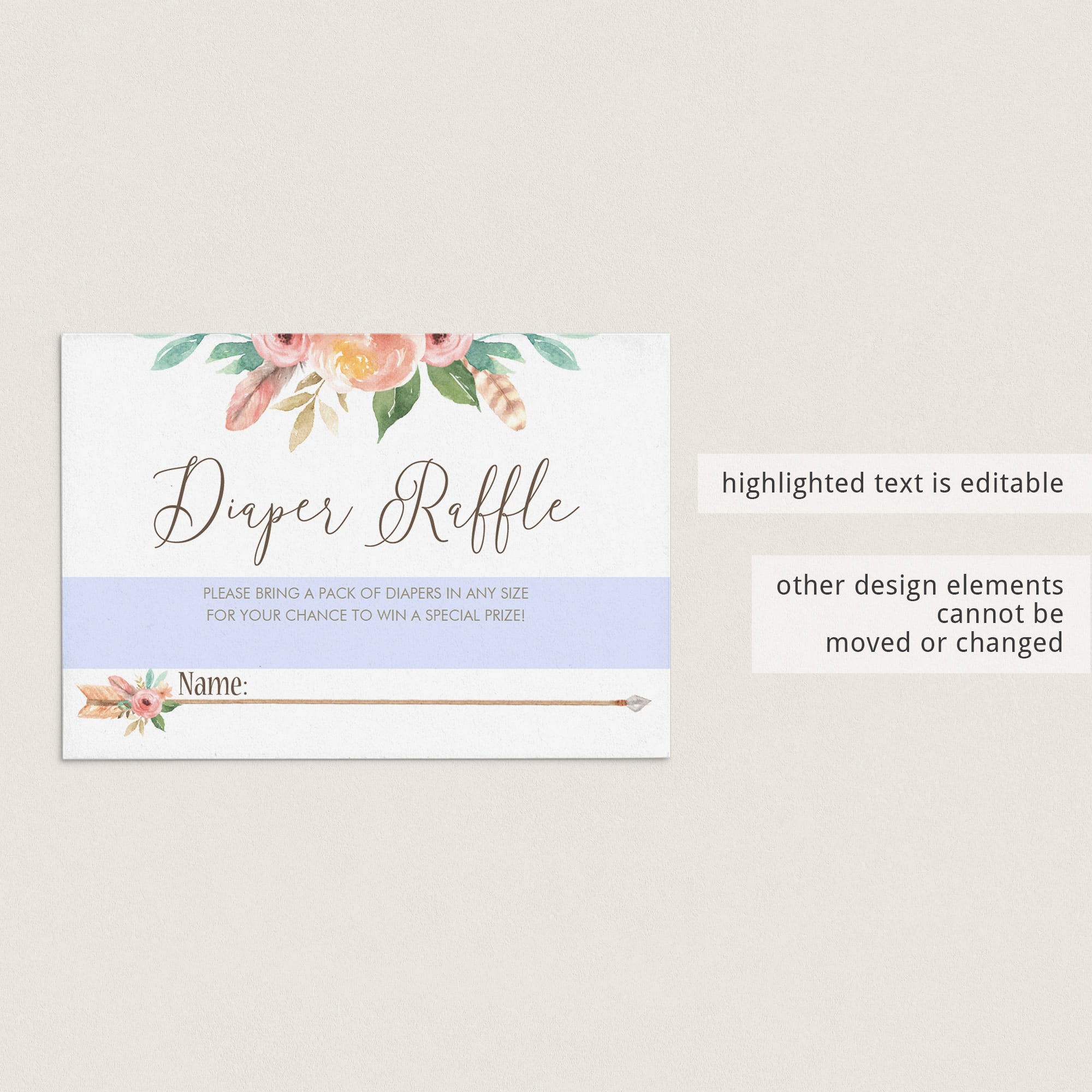 Editable diaper raffle ticket boho floral by LittleSizzle