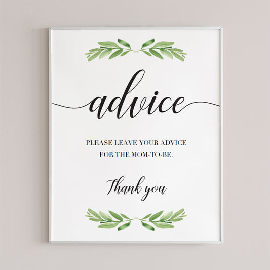 Advice for mom to be sign greenery baby sprinkle by LittleSizzle