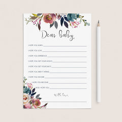 Dear baby wishes card with watercolor flowers download by LittleSizzle