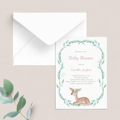 Baby Deer Baby Shower Invitation Template With Green Wreath
