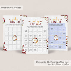Prefilled bingo cards for boho baby shower by LittleSizzle