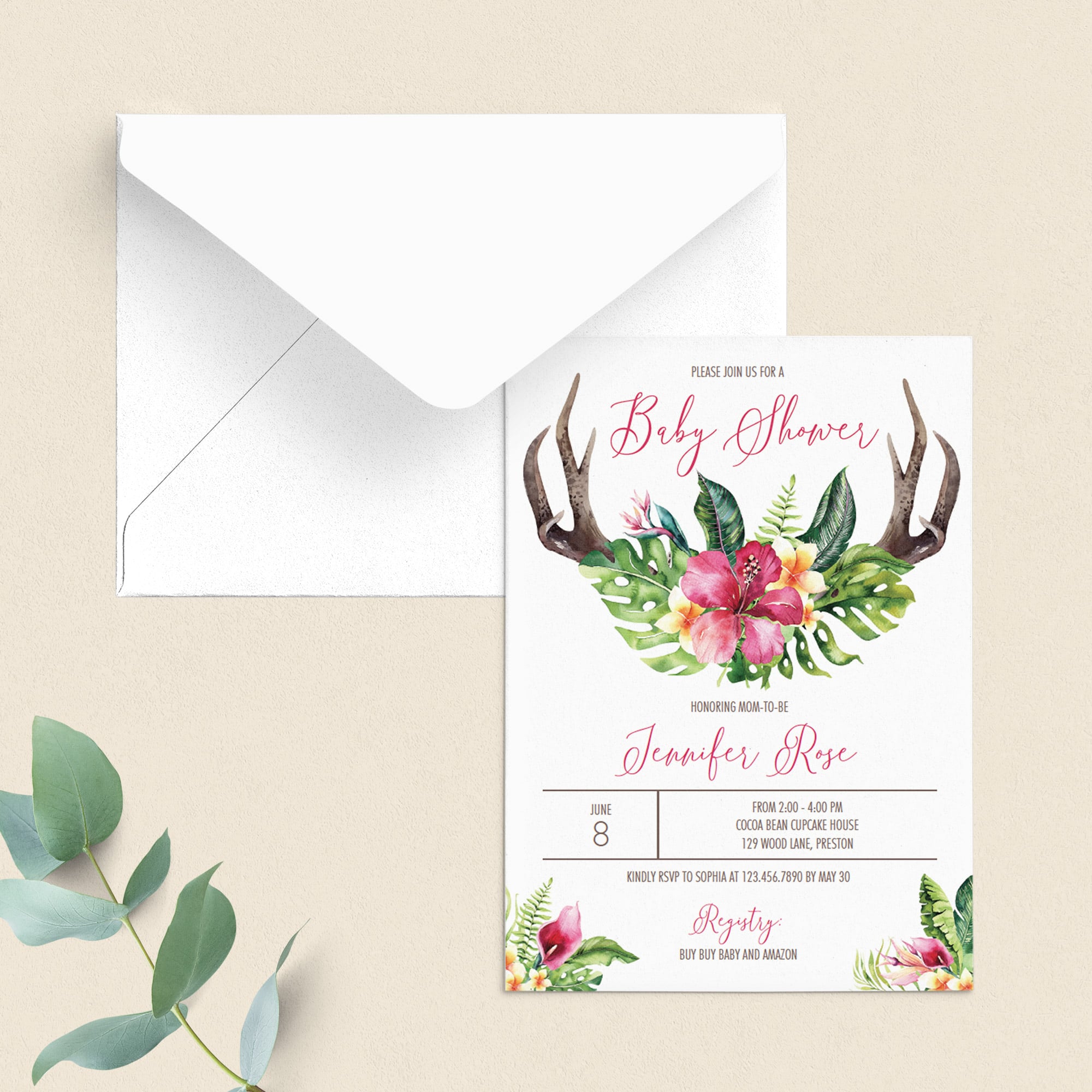 Flower antler baby shower invitation template for girl by LittleSizzle