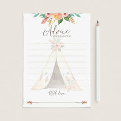 Advice for Mom Printable Baby Shower Cards with Tipi by LittleSizzle