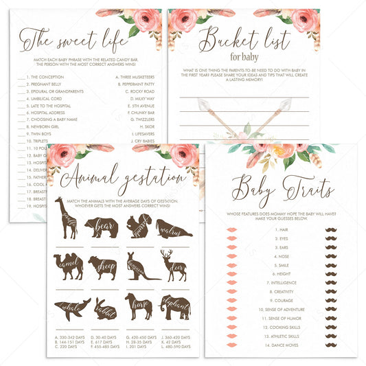 Bohemian Girl Baby Shower Games Bundle by LittleSizzle