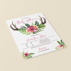 Watercolor antler and flowers on baby shower invite template by LittleSizzle