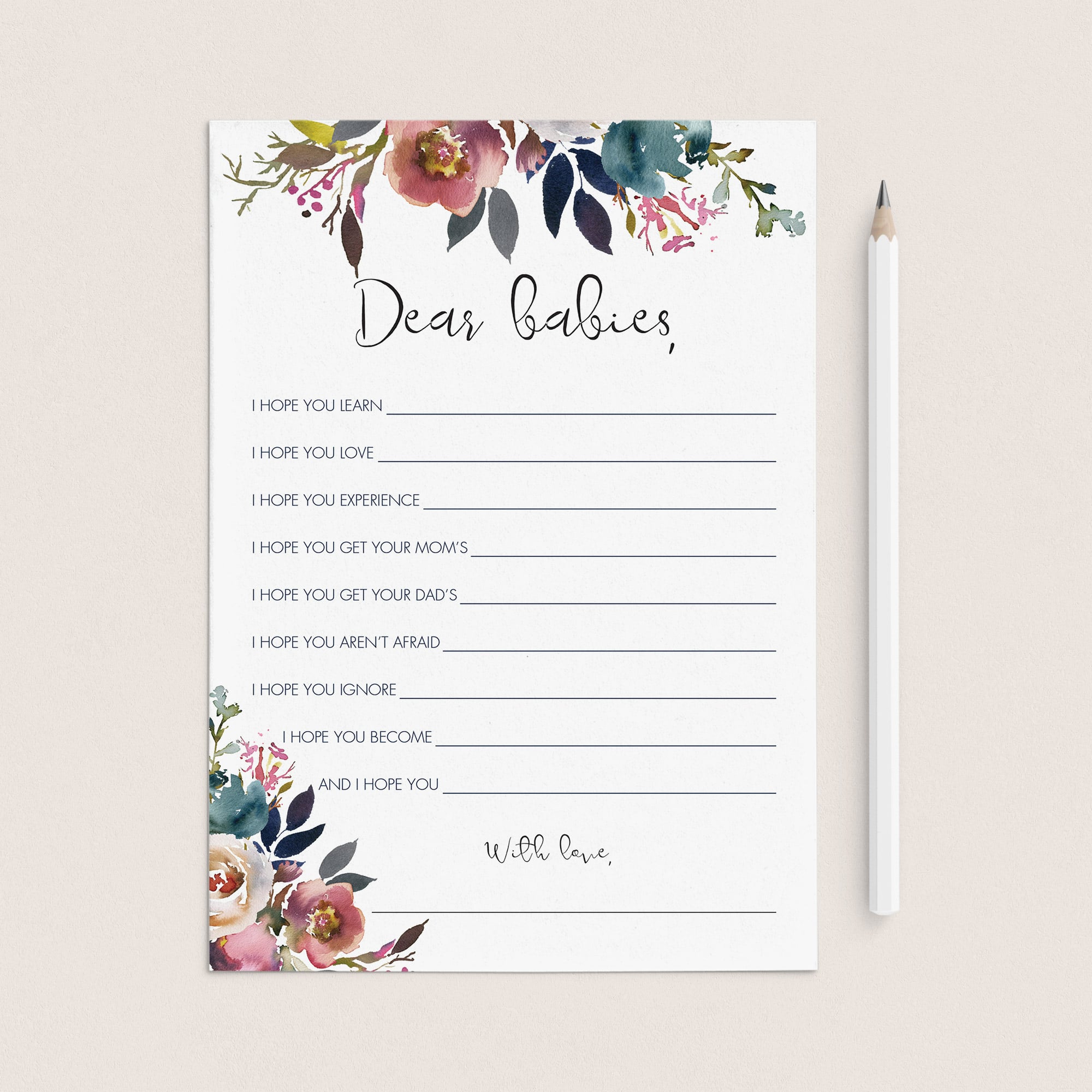 Floral dear babies printable baby shower cards by LittleSizzle