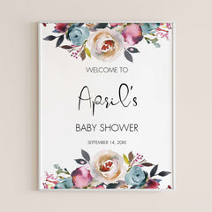 Bohemian Shower Printable Welcome Sign Floral Watercolor