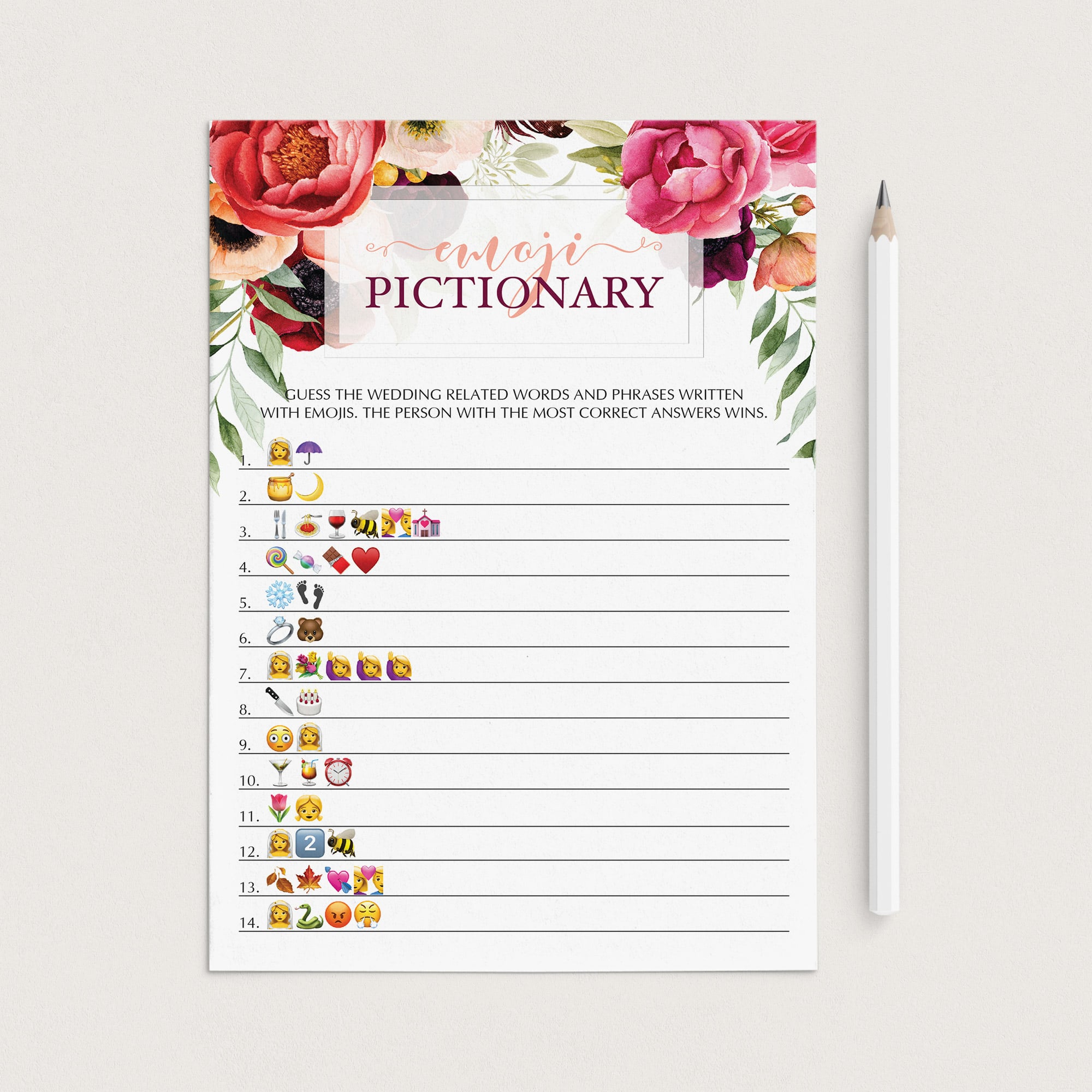 emoji pictionary boho theme bridal shower game by LittleSizzle