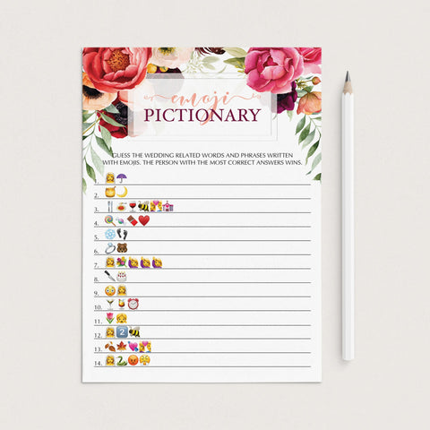 Printable Wedding Shower Emoji Pictionary with Answers Printable ...