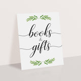 Printable Books and Gifts Sign for Greenery Themed Shower