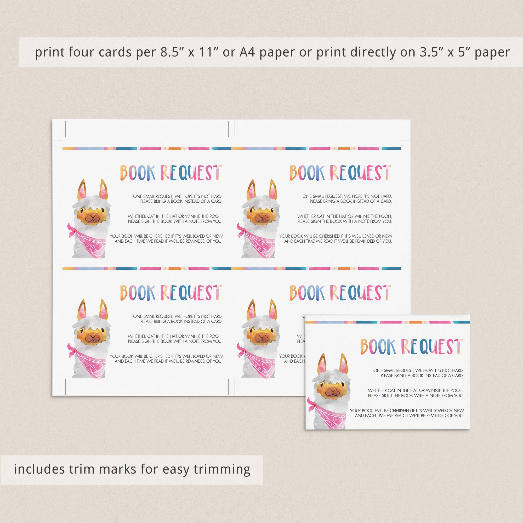 Llama baby party book cards instant download PDF template by LittleSizzle