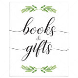 Printable books and gifts sign for greenery themed shower by LittleSizzle