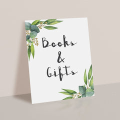 Botanical Baby Shower Books and Gifts Table Sign Printable