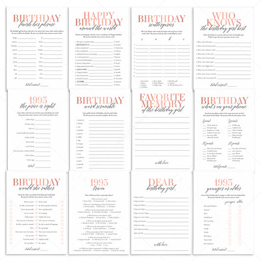 Born In 1993 30th Birthday Party Games Bundle For Women by LittleSizzle