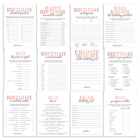Born In 1943 80th Birthday Party Games Bundle For Women by LittleSizzle