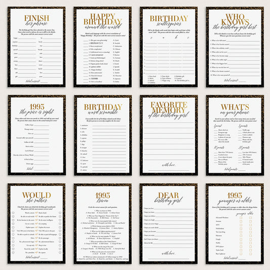Black and Gold 30th Birthday Party Games For Women Born in 1993 by LittleSizzle