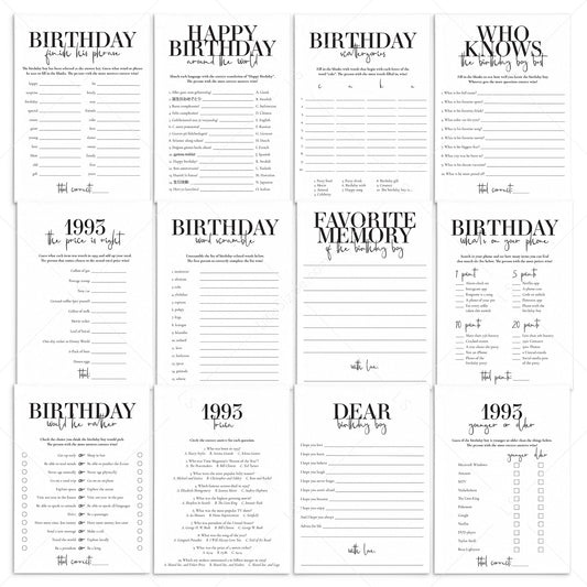 Born in 1993 30th Birthday Party Games Bundle For Men by LittleSizzle