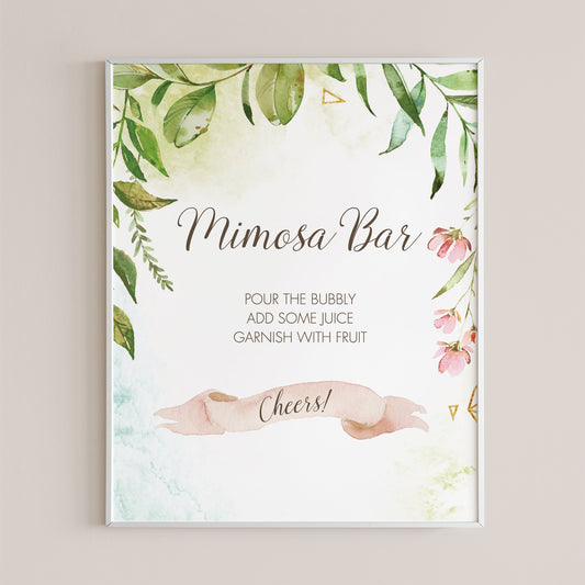 Printable Mimosa Bar sign for greenery themed shower | Instant download