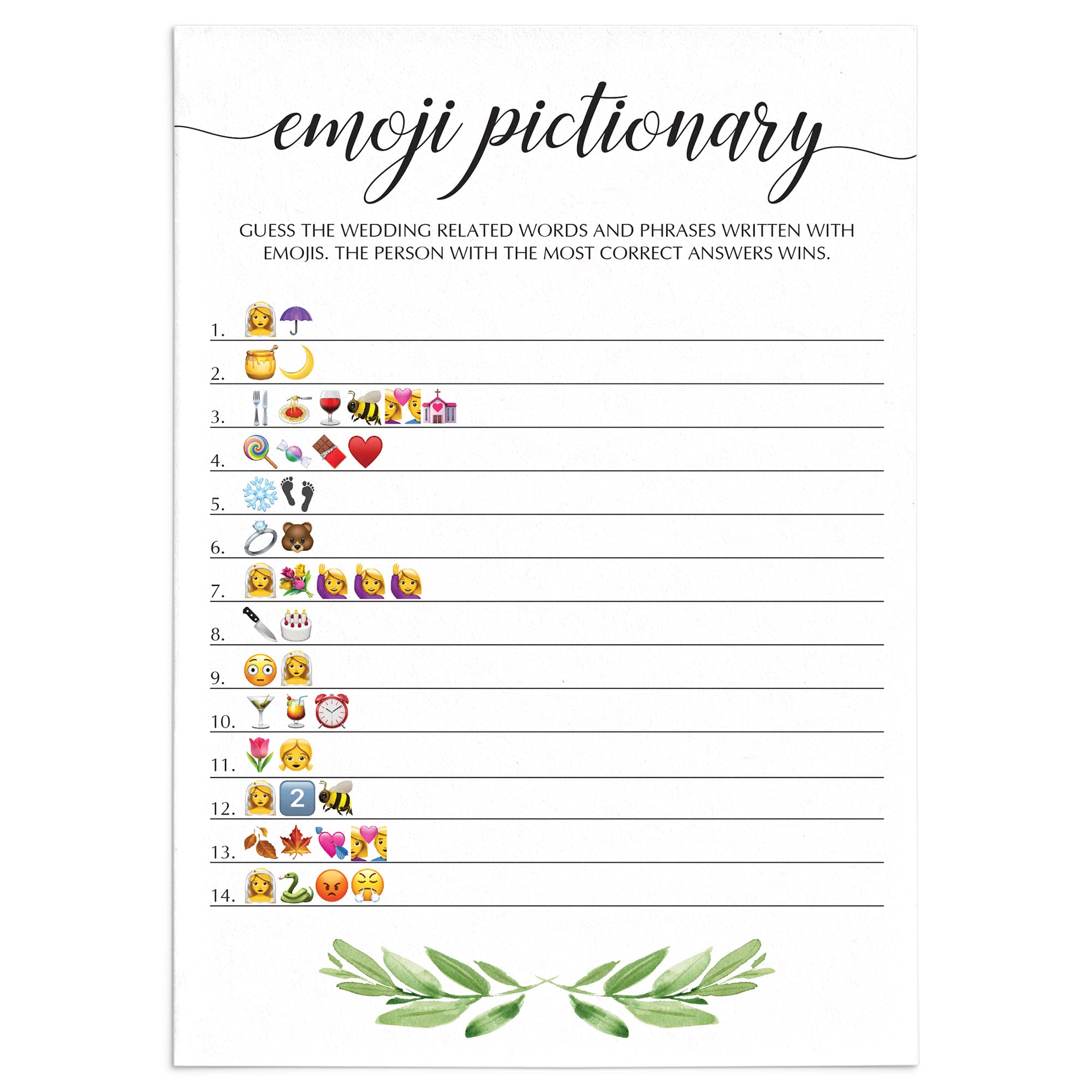 botanical bridal shower emoji pictionary game by LittleSizzle