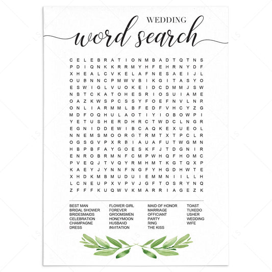 botanical bridal shower word search printable game cards by LittleSizzle