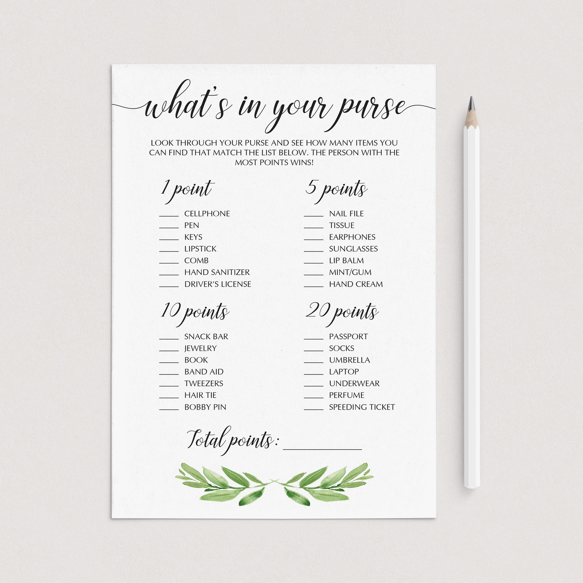 What's In Your Purse Wedding Shower Games Printable – LittleSizzle