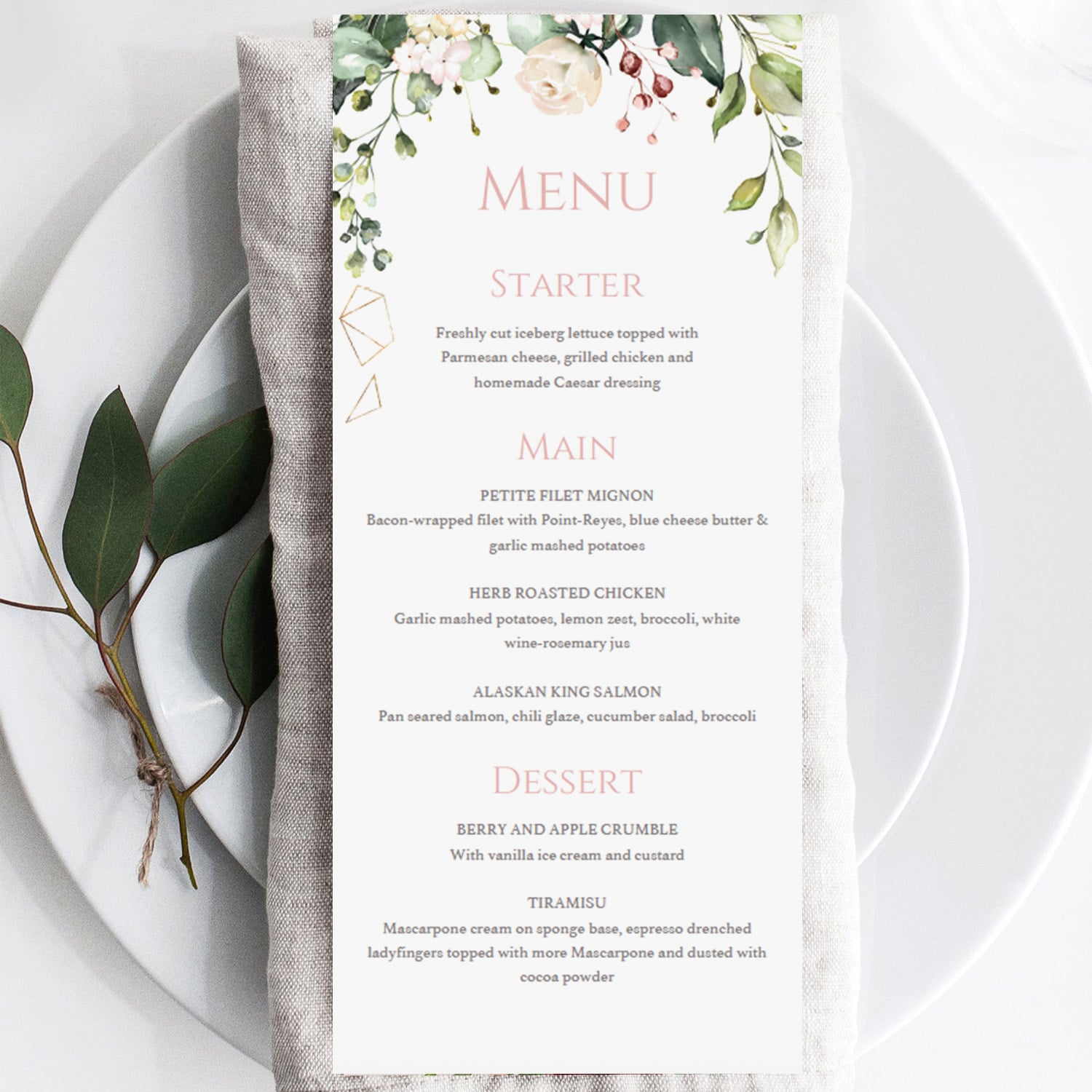 Floral dinner party menu cards by LittleSizzle