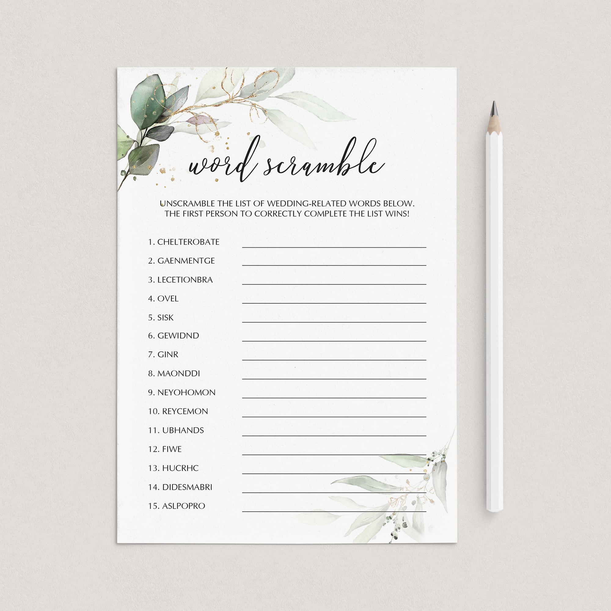 Chic Wedding Word Scramble Game Printable by LittleSizzle