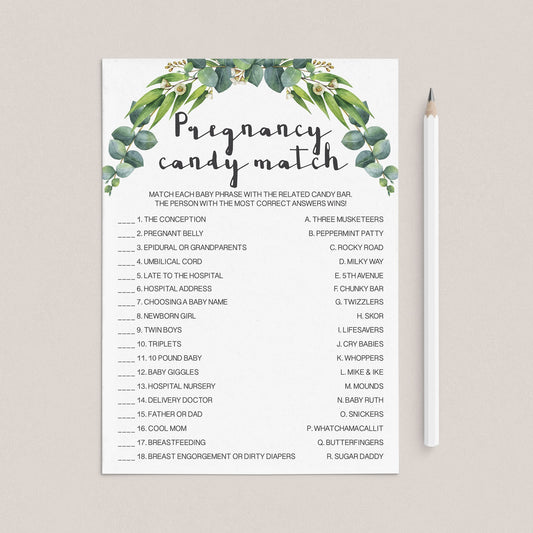Pregnancy candy match game printable by LittleSizzle