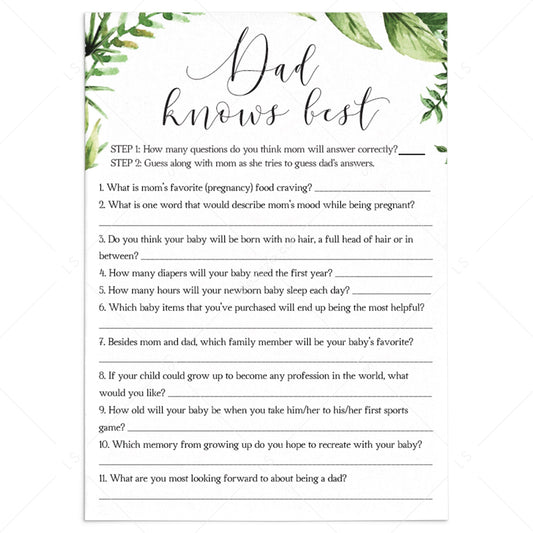 Botanical baby shower games printable dad knows best by LittleSizzle
