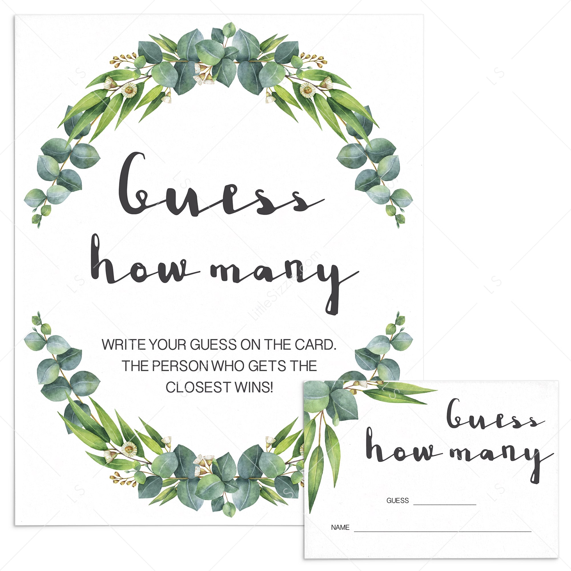Greenery wreath baby shower guess how many game by LittleSizzle