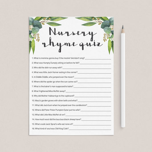 Nursery rhyme game answers for baby shower party by LittleSizzle