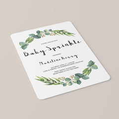 Baby Sprinkle Invite Template with Eucalyptus Leaves