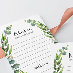 Printable Advice Cards for the Bride and Groom with Green Wreath
