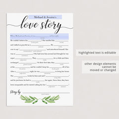 editable mad libs template for greeery bridal shower