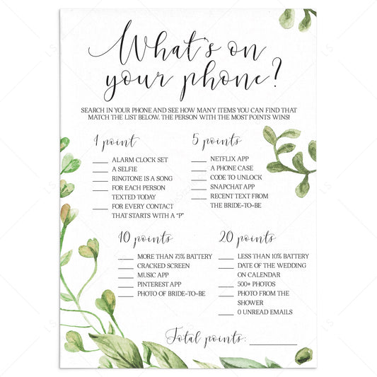 What's In Your Phone Game for Bridal Shower Printable by LittleSizzle