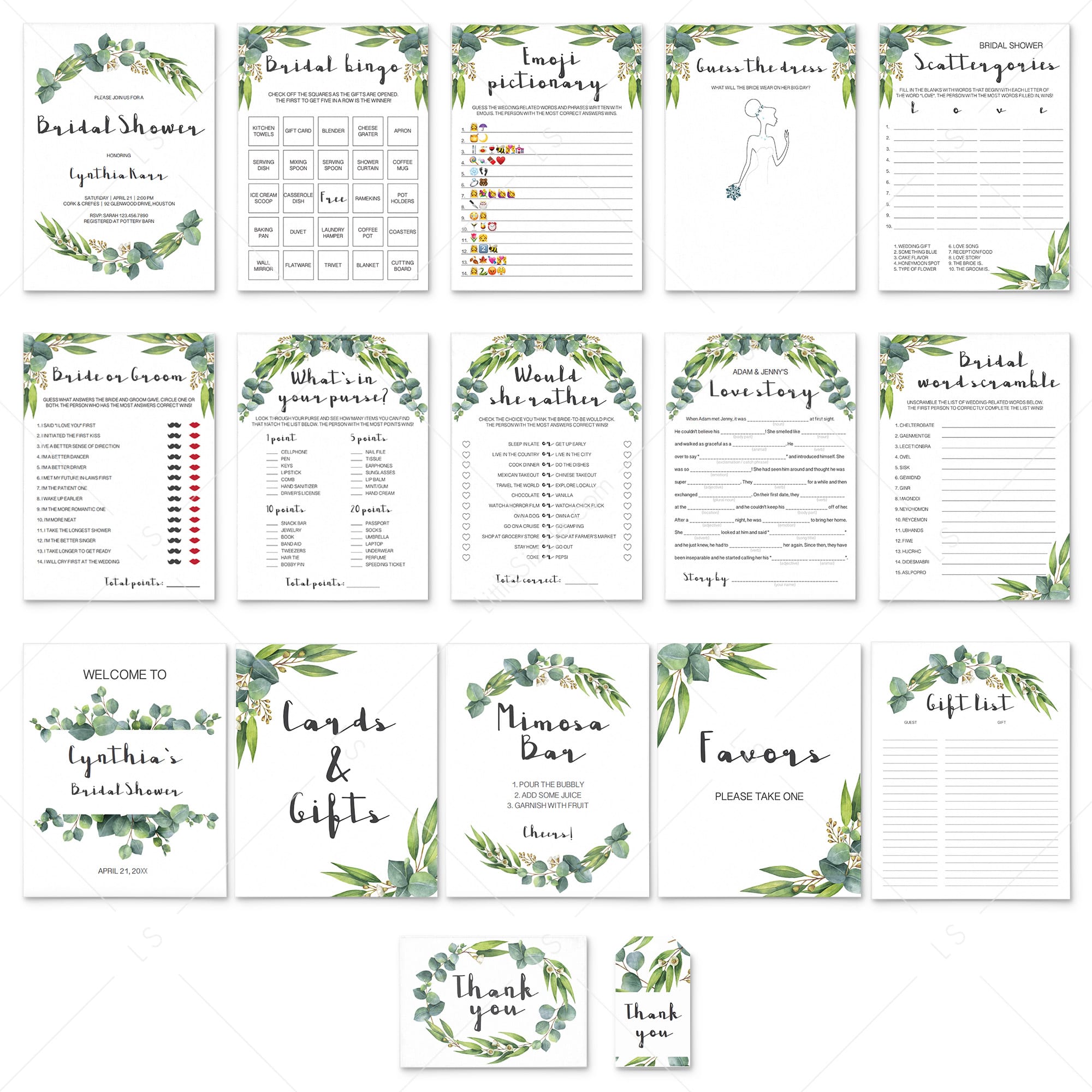 Greenery Bridal Shower Full Package Eucalyptus Printable by LittleSizzle