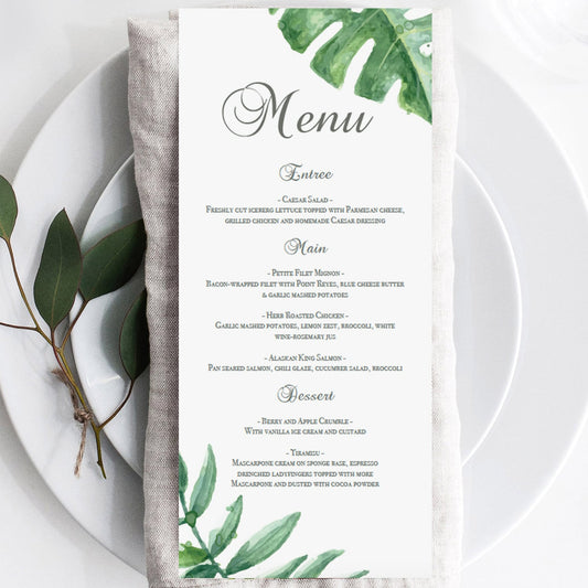 Tropical foliage menu printable by LittleSizzle