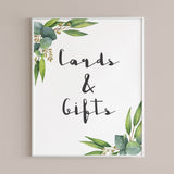 Cards and gifts table sign printable greenery by LittleSizzle