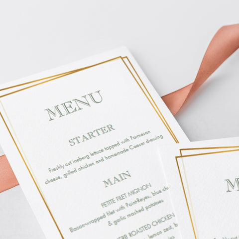 Gold and Green Printable Menu Card Template | Instant download ...