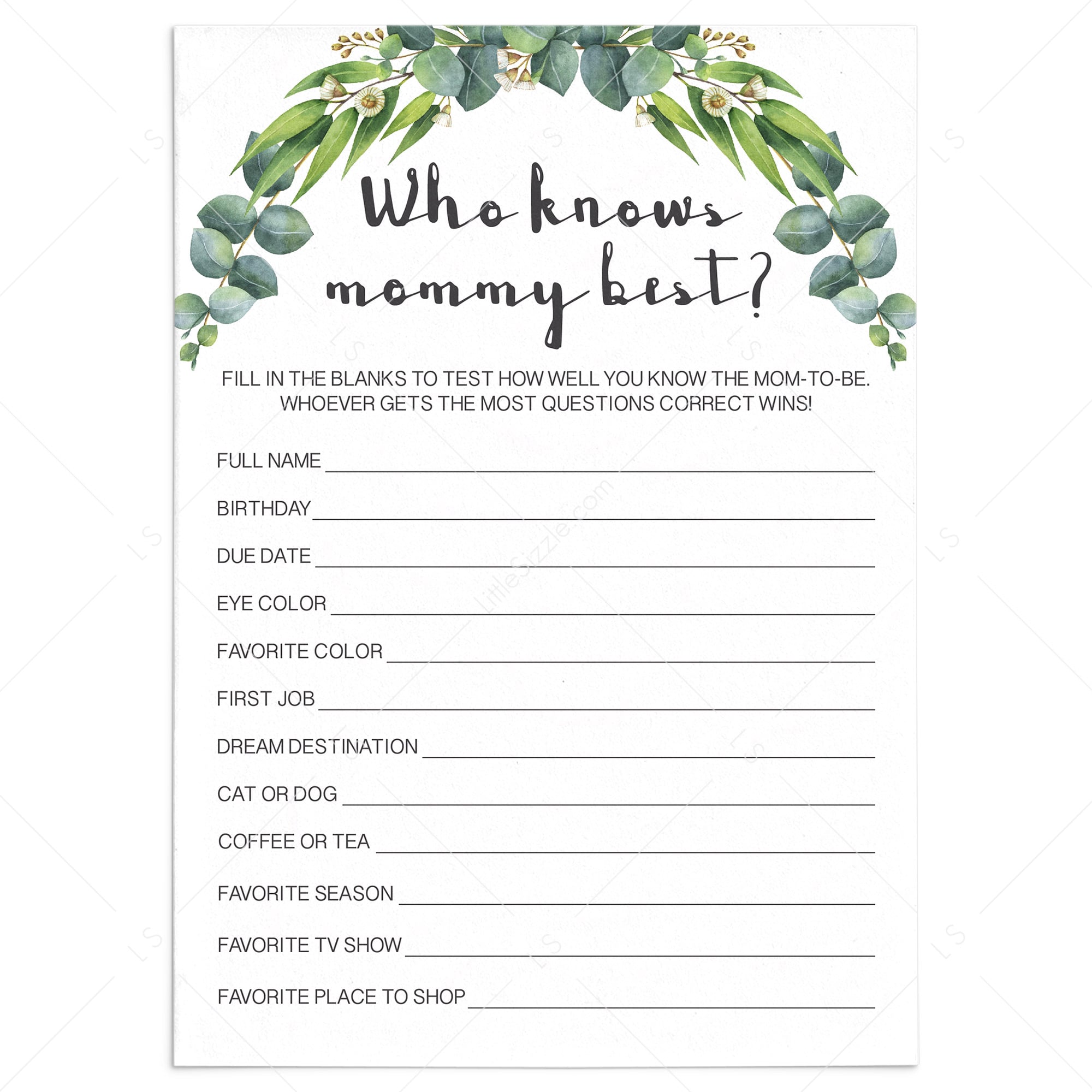 Gender neutral baby shower game who knows mommy best by LittleSizzle