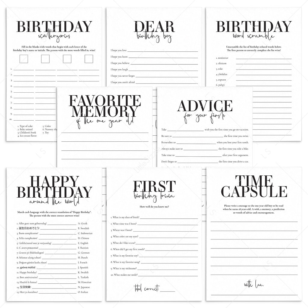 Boy 1st Birthday Party Games and Activities Printable | First Birthday ...