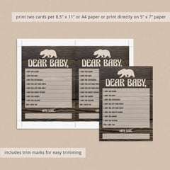 Printable Baby Wish Card for Woodland Bear Shower