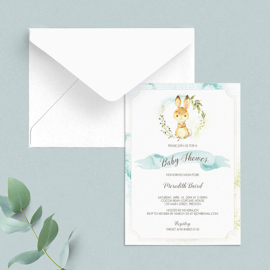 Cute Rabbit Baby Shower Invitation Template for Boy by LittleSizzle