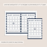 Printable Baby Bingo Game Cards - Nautical