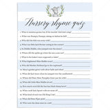 Printable Nursery Rhyme Quiz for boy baby shower by LittleSizzle