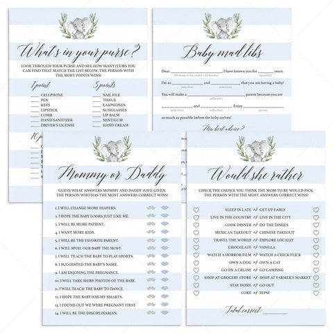 Funny boy baby shower games Elephant Theme printable | Instant download ...
