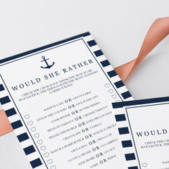 Would she rather baby shower game with navy blue anchor by LittleSizzle