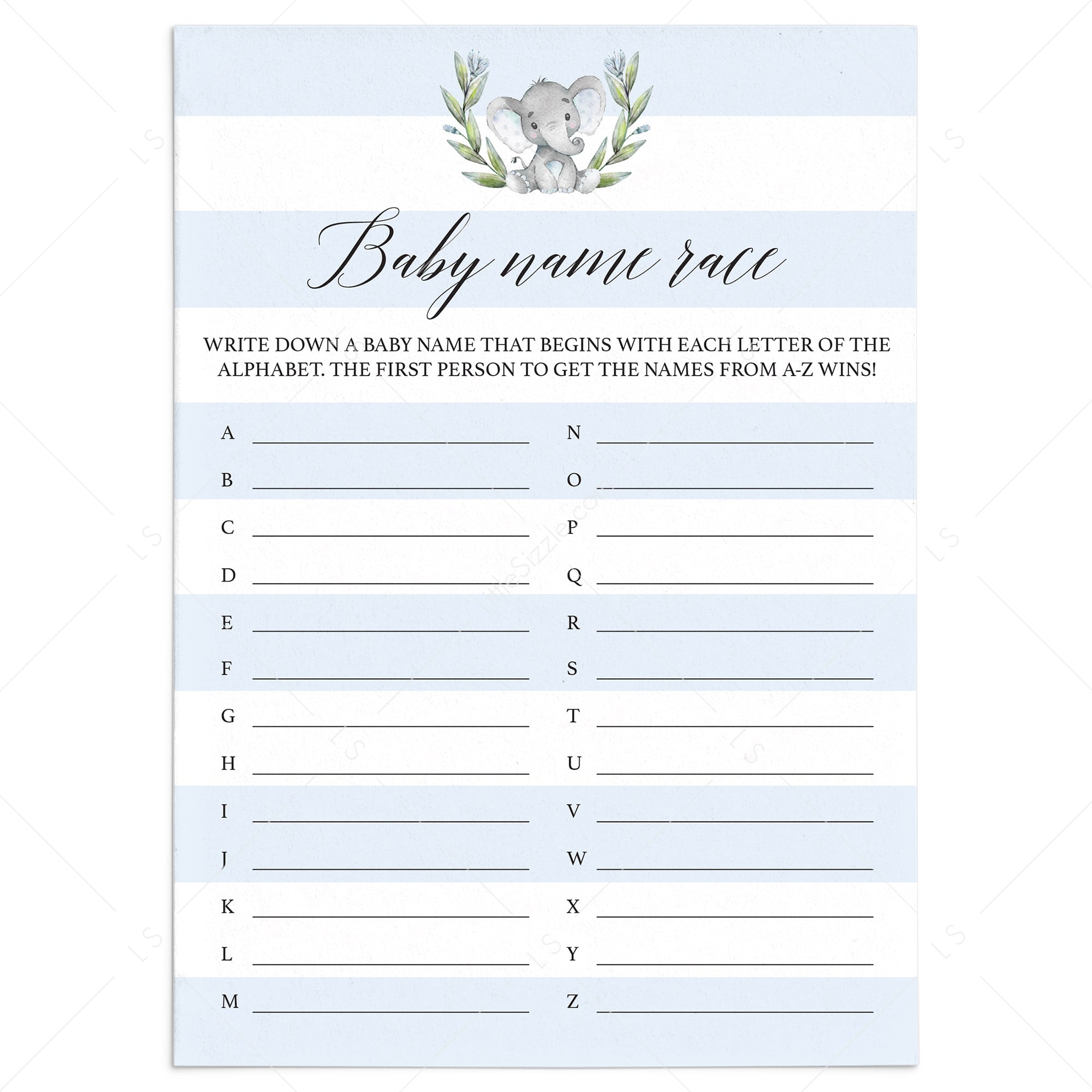 Little elephant theme baby shower game baby names by LittleSizzle