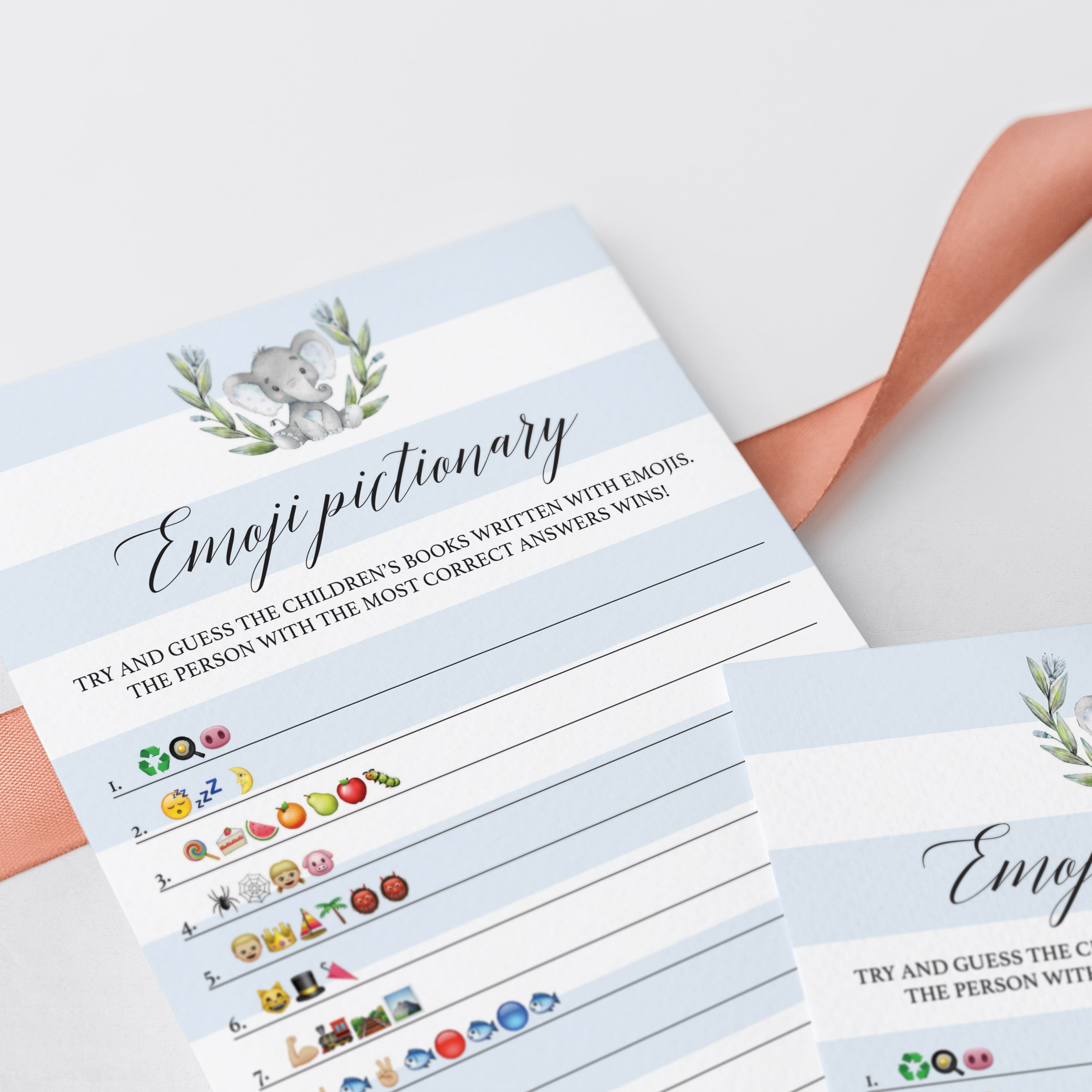 Blue and white baby shower emoji game printable by LittleSizzle