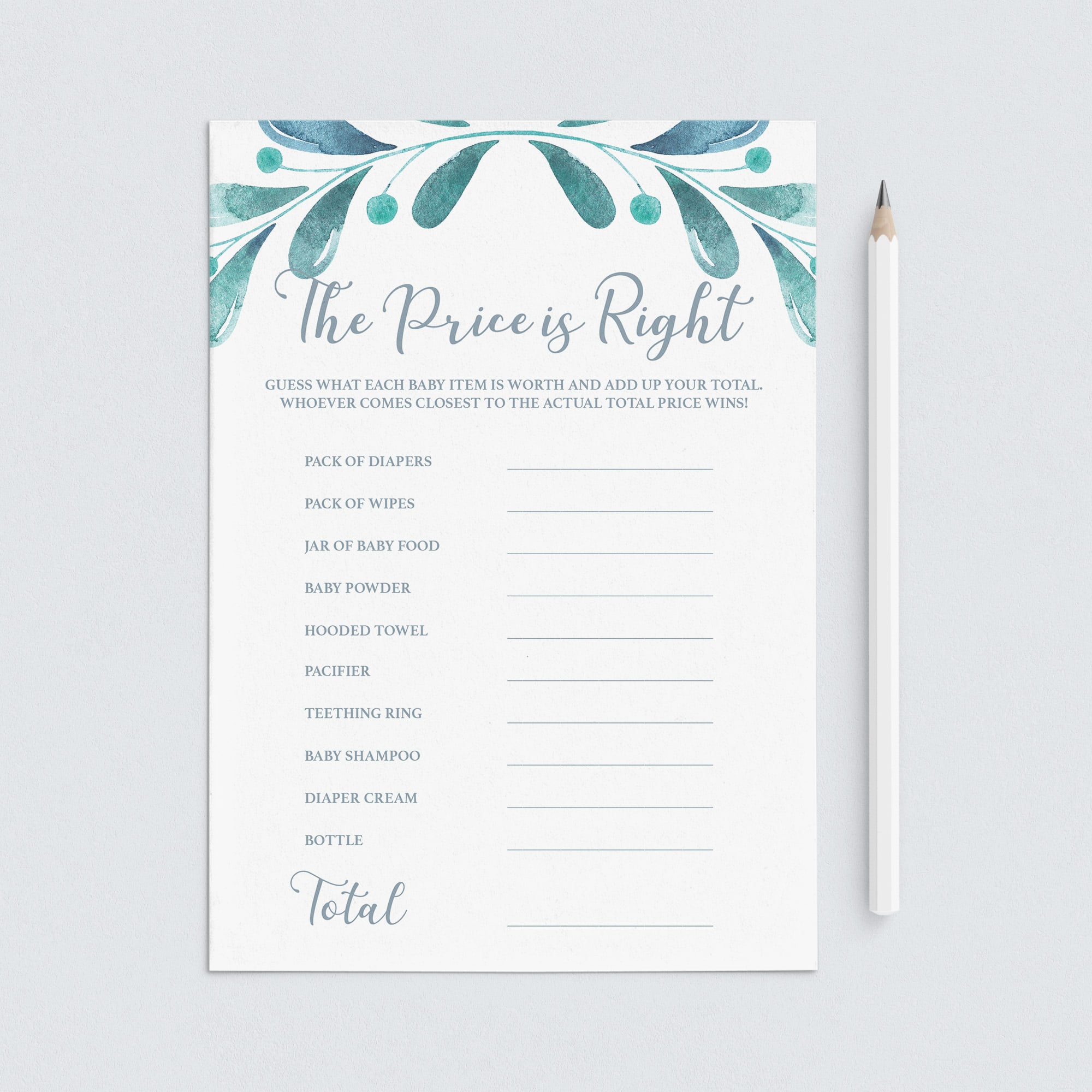 Teal and Gray Baby Shower Games The Price is Right by LittleSizzle